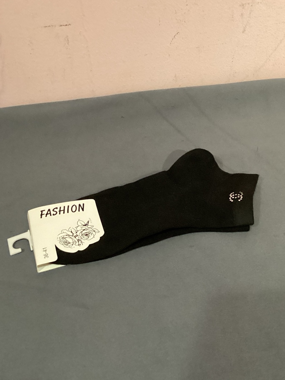 Black Women's No-Show Socks with Crystal Accent